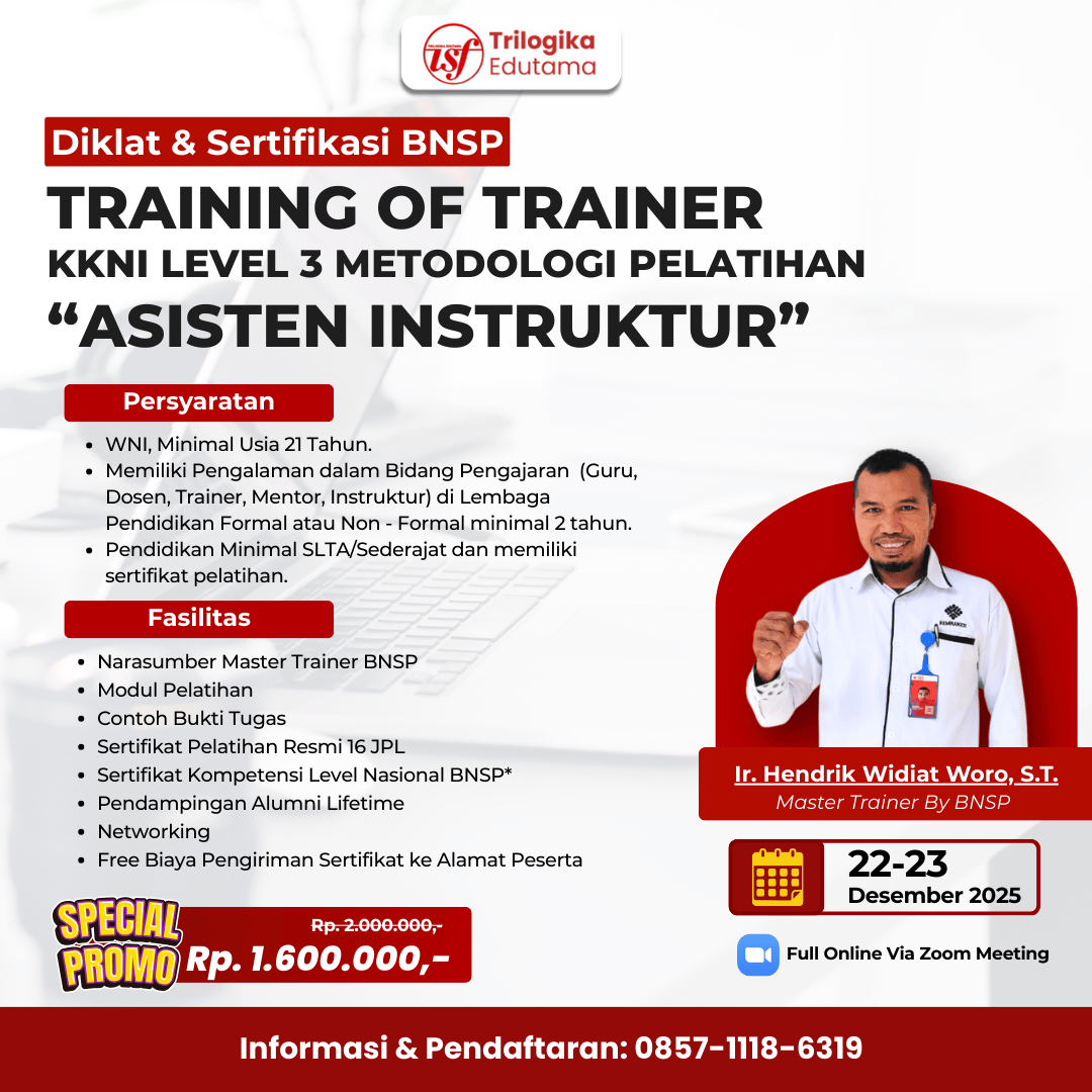 PROMO TERBATAS!!! DIKLAT & SERTIFIKASI TOT METODOLOGI LEVEL 3 - ASISTEN INSTRUKTUR FULL ONLINE